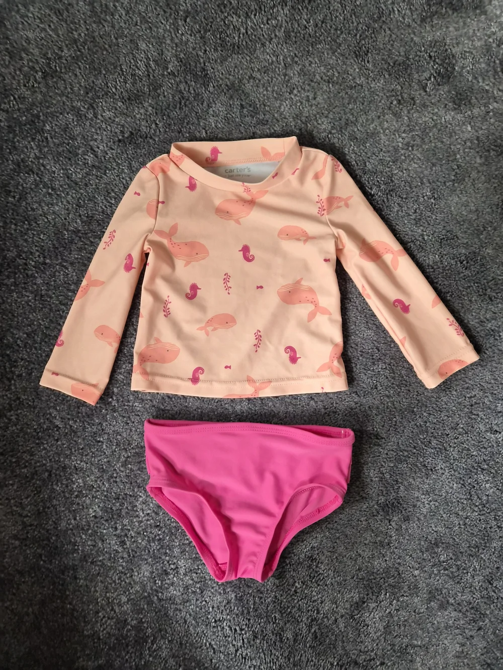 Carter's Baby Peach Whale Rash Guard Set with Hot Pink Bottoms